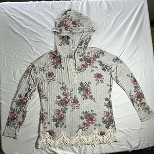 Floral Hooded Women's light knit long sleeve Top